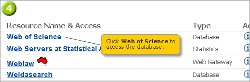 Step 4: Click "Web of Science" to access the dabatase.